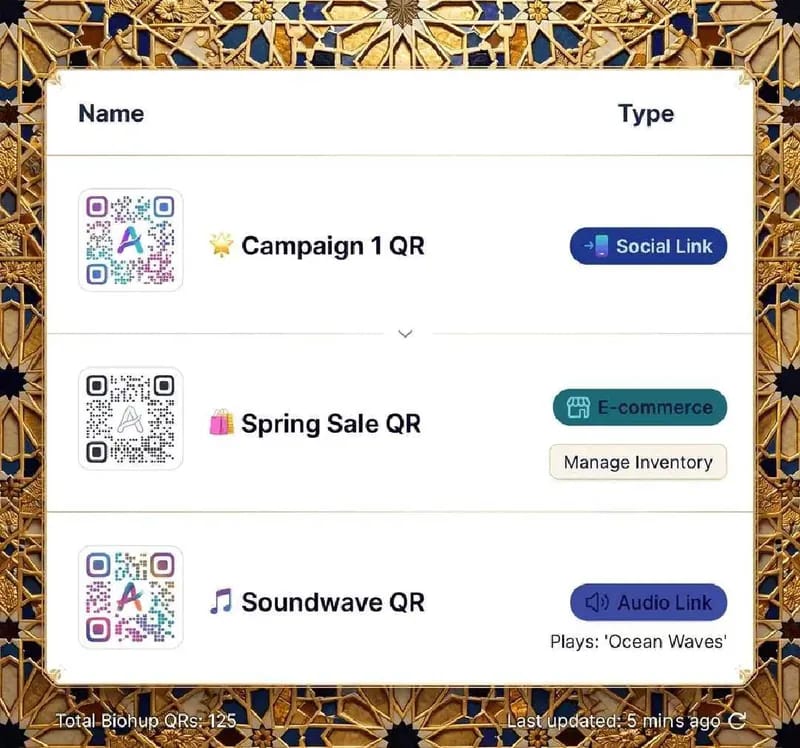 Screenshot of the app QR code system page
